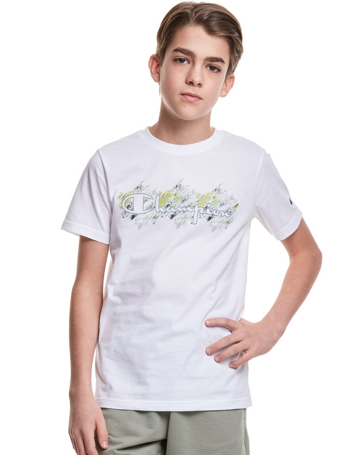 Champion Boys T-Shirt NZ - Cotton C Logo White ( 2960-NDLYP )